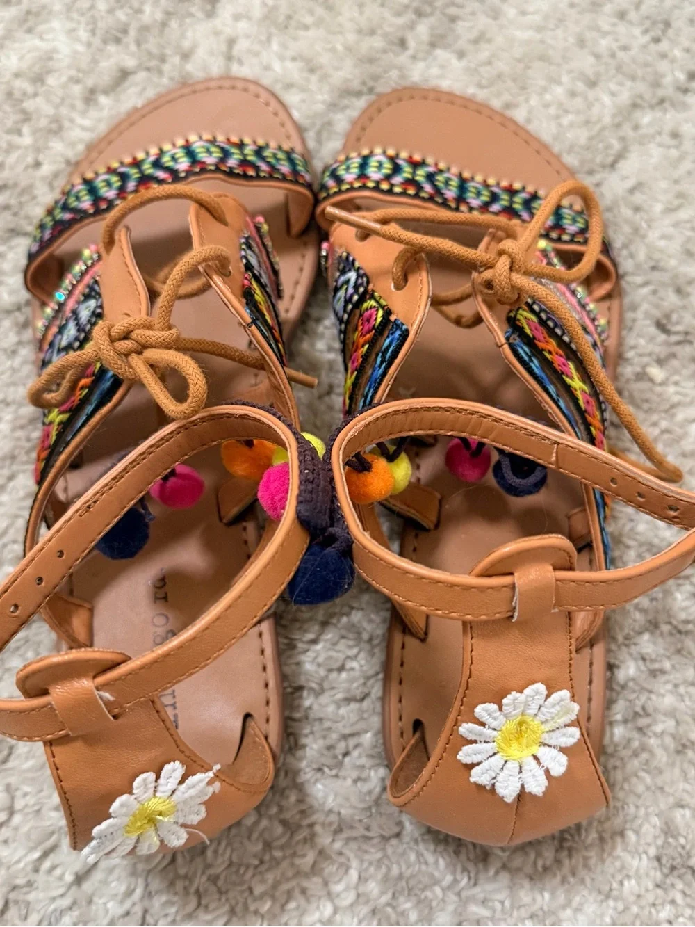 Indigo Rd. Baria Festival Flat Lace Up Sandals Colorful Boho Pom-Pom
